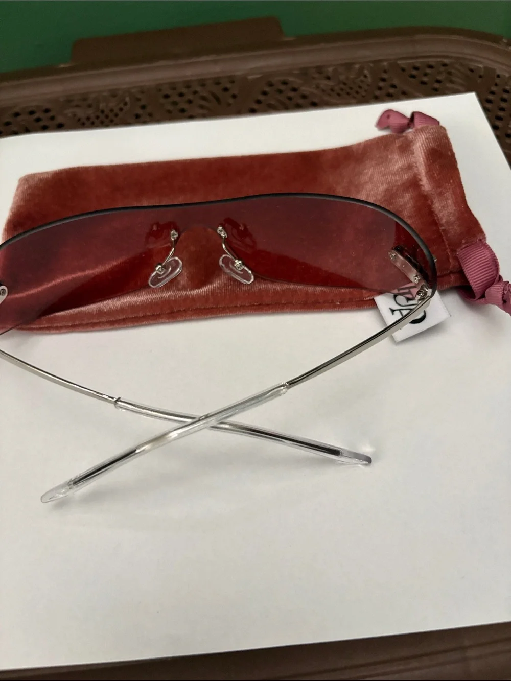 HUDA BEAUTY Pink Rimless Shield Sunglasses with Velvet Pouch
